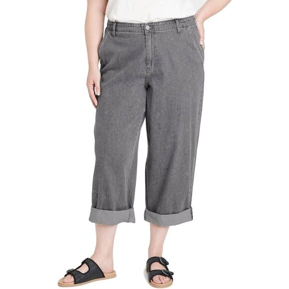 Universal Thread Denim - Universal Thread High Rise Rolled Hem Straight Leg Gray Crop Jeans -- Size 18W